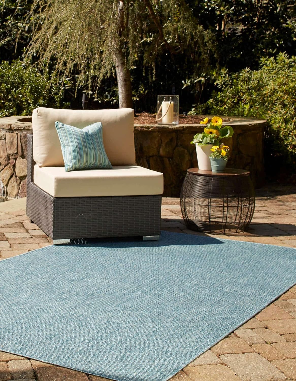 Unique Loom Collection Casual Transitional Solid Heathered Indoor/Outdoor Flatweave Area Rug (2' x 3' 1" Rectangle, Aquamarine/Ivory)