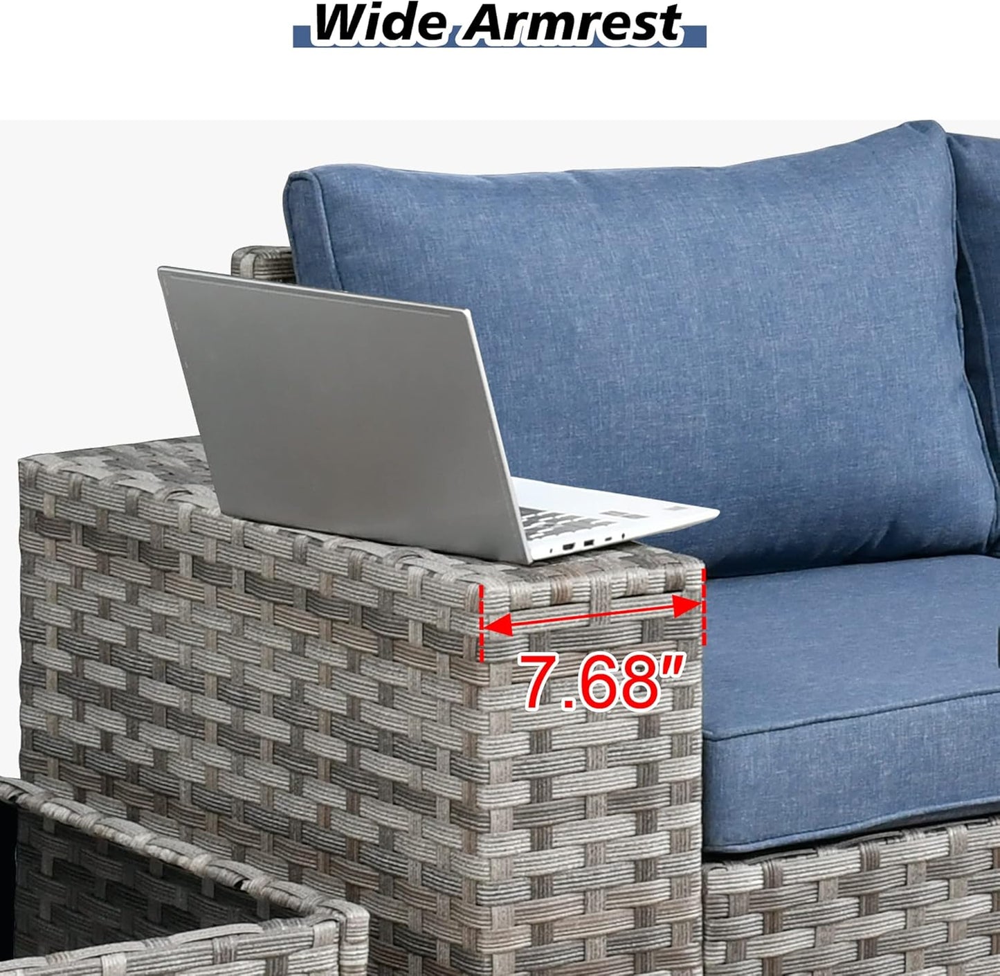 HOOOWOOO 9 Piece Modular Patio Outdoor Sectional Furniture Set with Swivel Rocking Chairs,Wicker Conversation Sofa Set,Outside Couch Set with Wide Arm(Denim Blue)