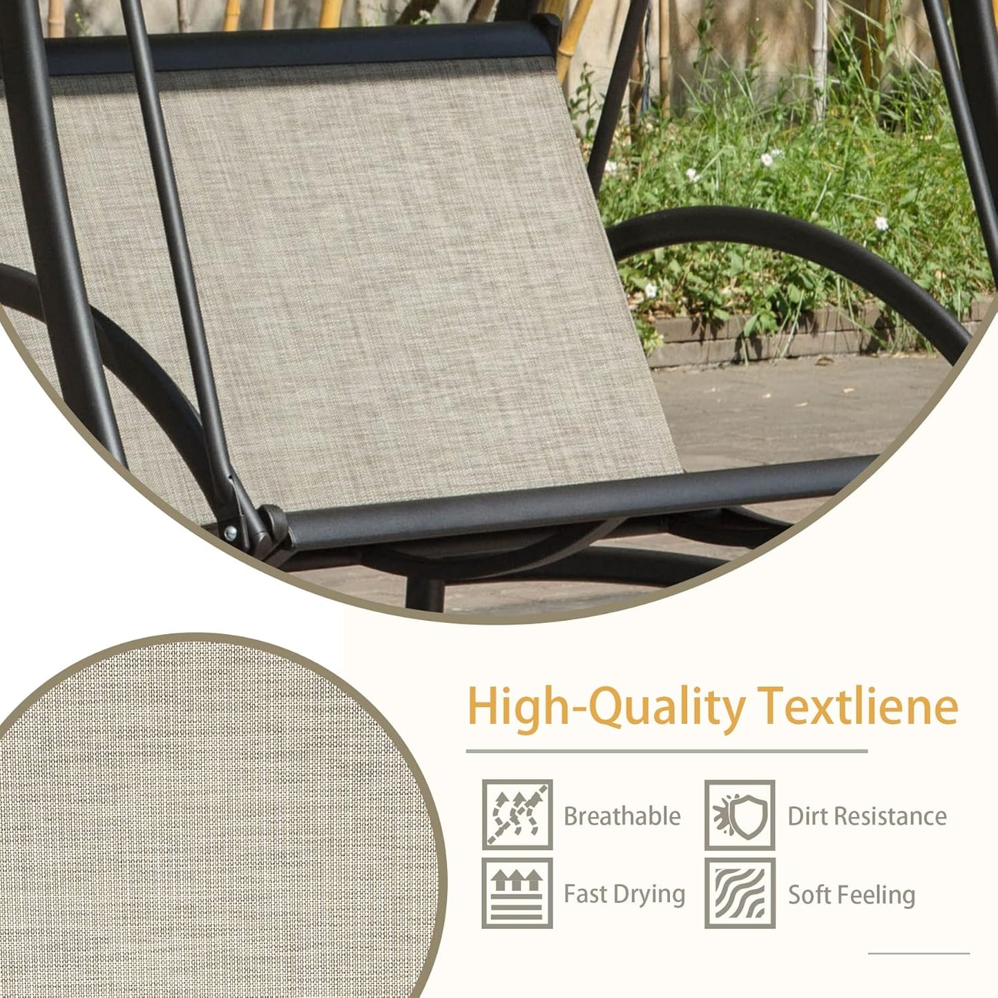 Domi Porch Patio Swing with Adjustable Canopy, 2-seat with Stand, Outdoor Loveseat Swing w/Armrests, Weather Resistant Steel Frame and Textilene Fabric