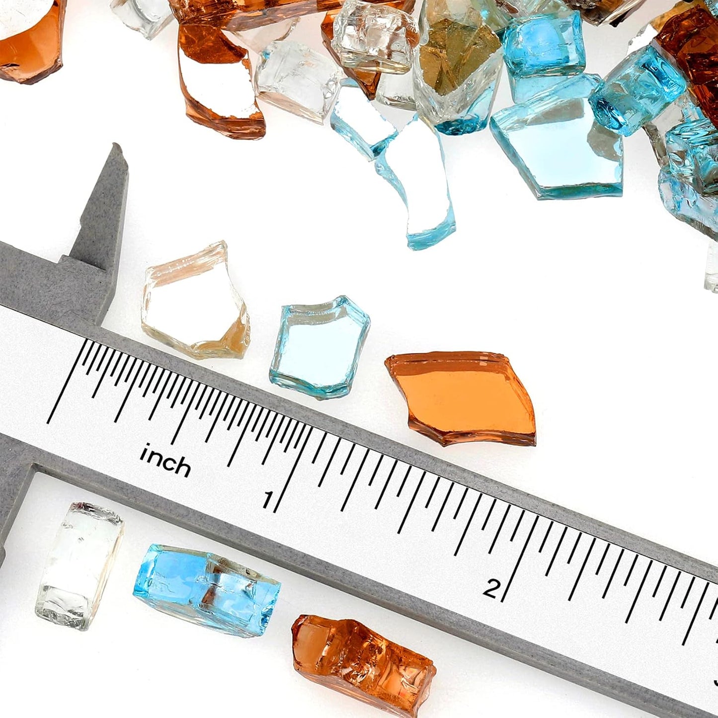 Mr. Fireglass Blended Reflective Fire Glass for Fire Pit Fireplace and Landscaping, 10 Pounds 1/4 Inch Mixed Colored High Luster Fireglass Rocks for Outdoor and Indoor Use Aqua Blue+Copper+Platinum