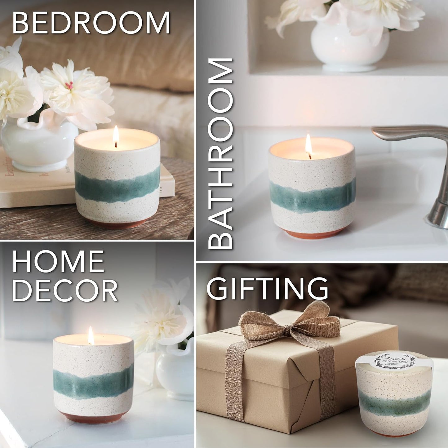 The Growing Candle, Chai Scented, 8.5oz Ceramic Pot, Aromatherapy Candles for Home, 100% Soy, Edith