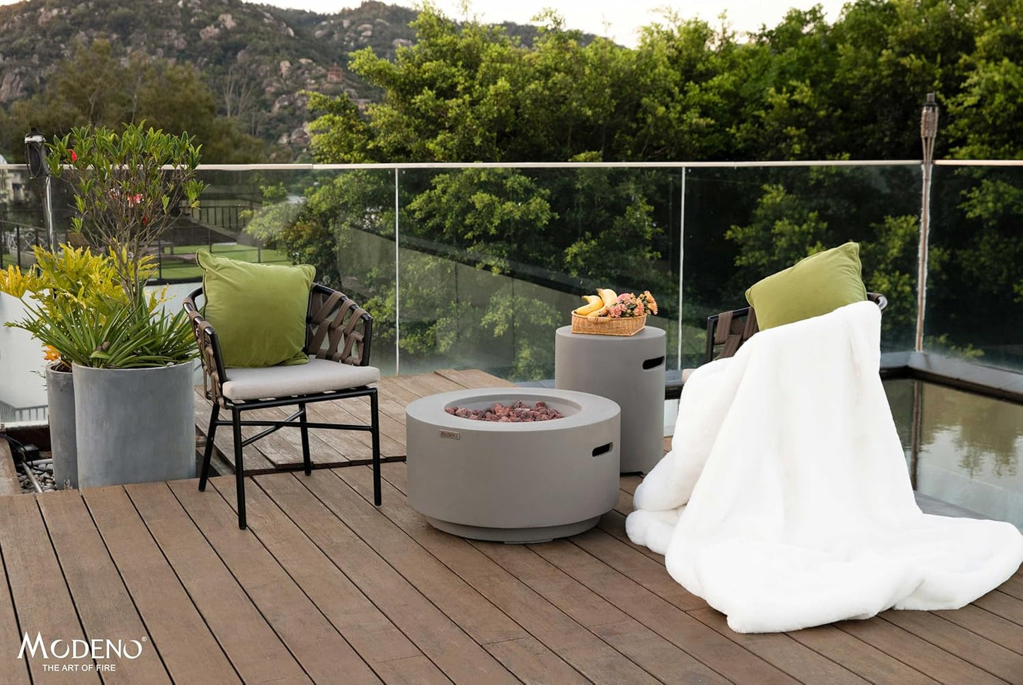 AMS Fireplace | Modeno | Waterford | Firepit Table | Cover and Lava Rocks Included | (Fuel: Liquid Propane Gas - Light Gray)