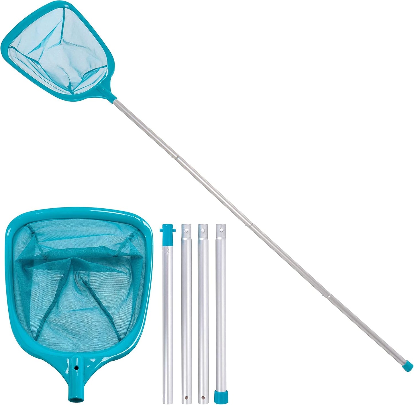 U.S. Pool Supply Swimming Pool 5 Foot Leaf Skimmer Net with 4 Aluminum Pole Sections - 6" Deep Ultra Fine Mesh Netting Bag Basket for Fast Cleaning of The Finest Debris - 60" Long, Clean Spas, Ponds