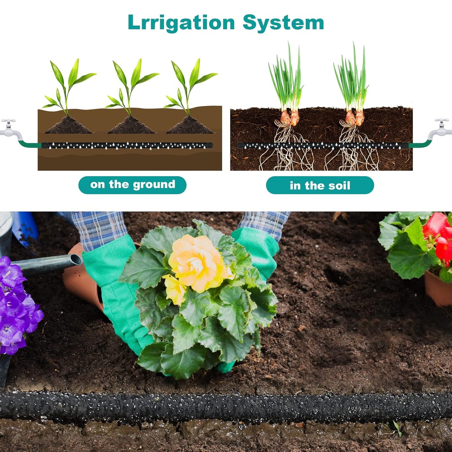 150 FT Soaker Hose 1/2" Heavy Duty Garden Hose to Save 70% Water Drip Irrigation Kit for Lawn/Yard Landscaping Beds (150FT)