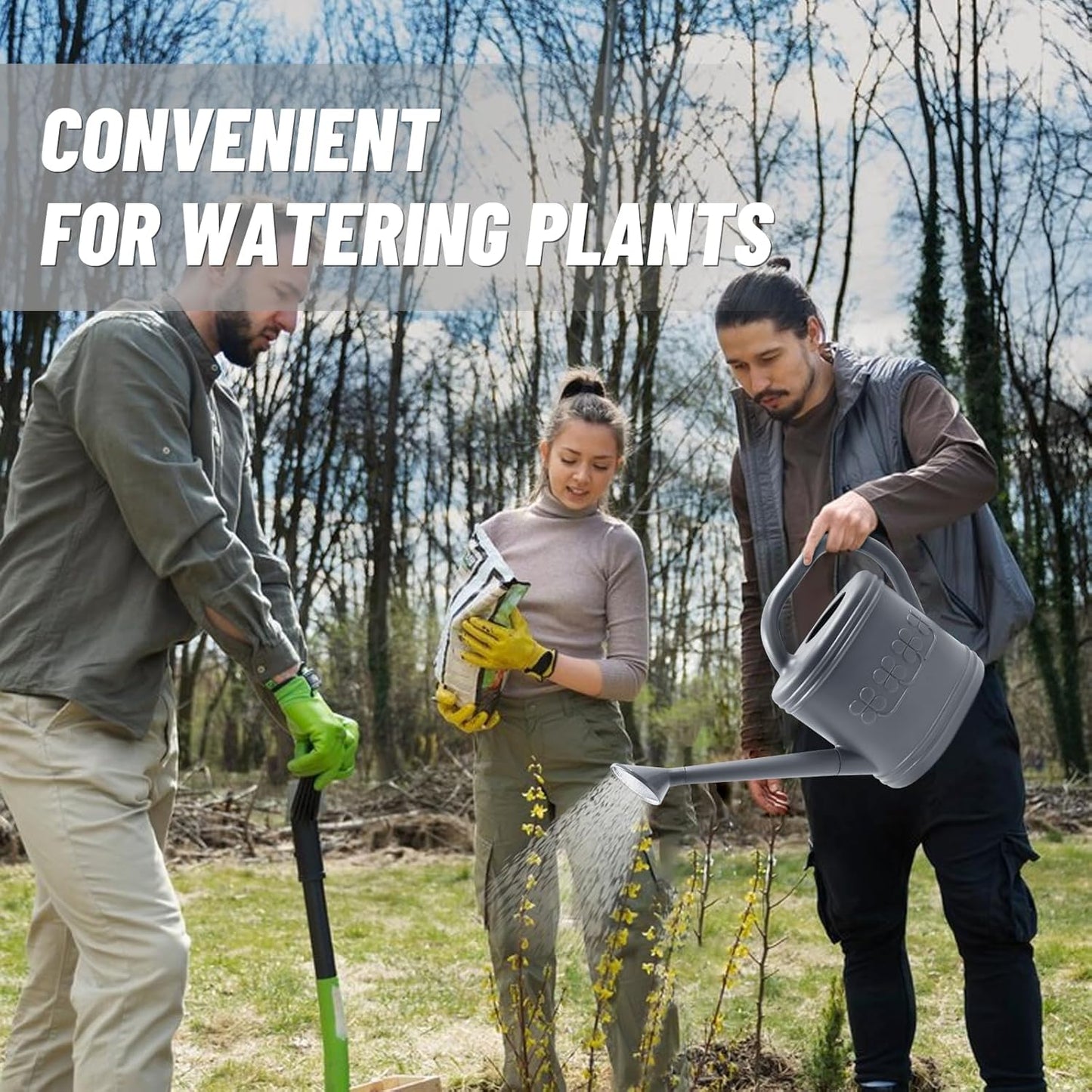 2 Gallon Watering Can, Outdoor Watering Can for Plants, Garden Water Can with Removable Long Spout and Stainless Steel Sprinkler Head, Large Water Can for Greenhouse (Gray, 2 Gallon)