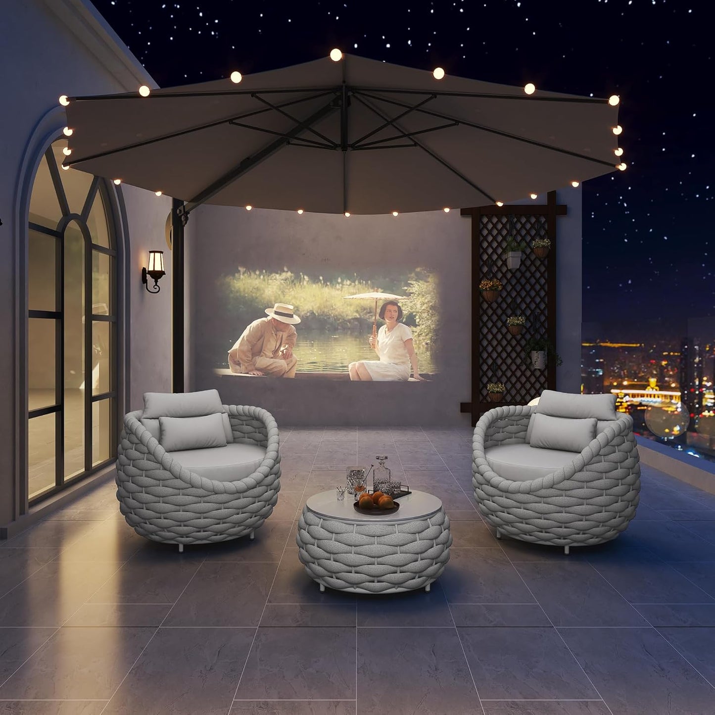 Outdoor Patio Furniture Set-5 Pieces Aluminum Sectional Sofa, Metal Patio Conversation Set with Threeseat & Armchair, Textile Rope and Coffee Table, Light Grey