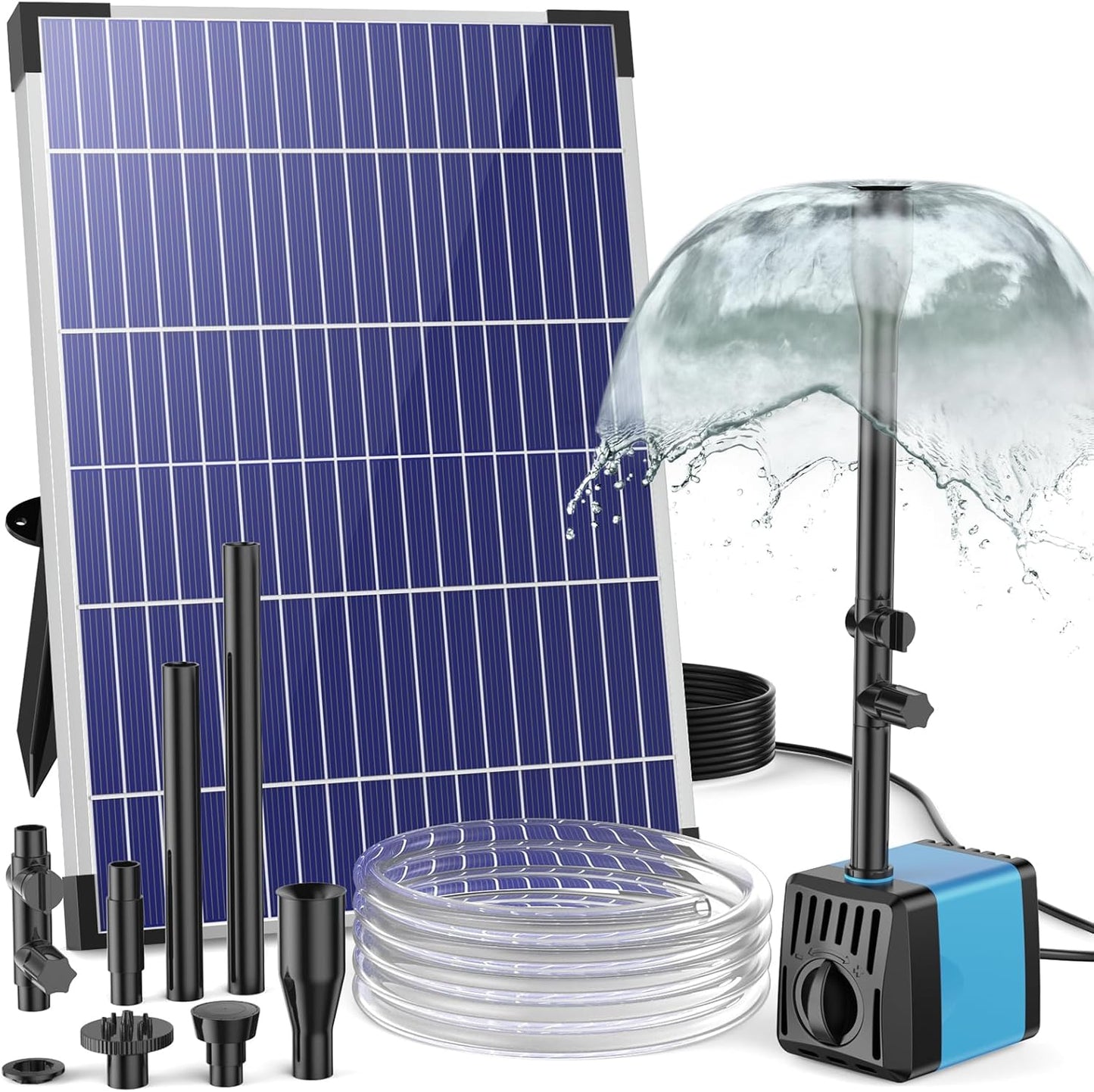 POPOSOAP 10W Solar Water Fountain Pump, Solar Powered Water Pump with 120GPH Fountain Pump, 4 Sprayers, 16.4ft Cable, 6.6ft Tubing for Outdoor Pond,Bird Bath,Fish Tank and Garden Water Features