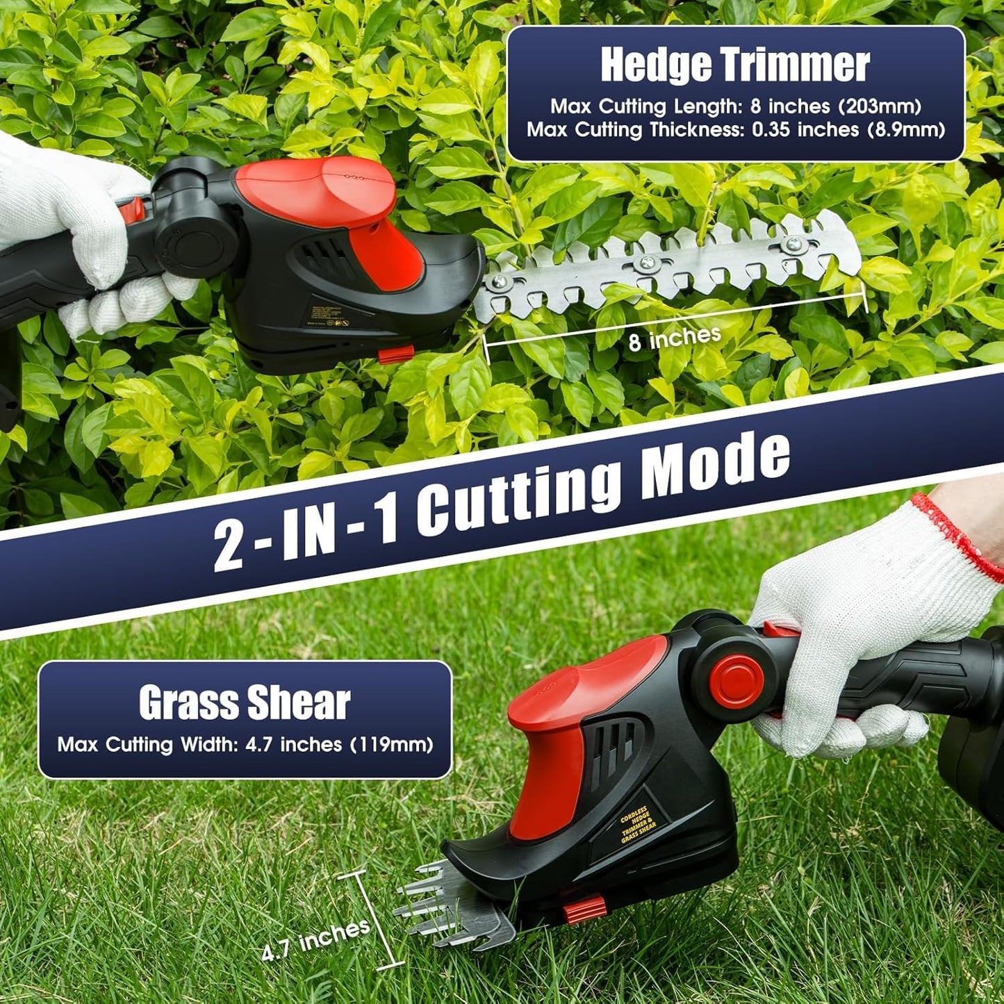 Hedge Trimmer Cordless for Milwaukee 18V MAX Battery, 1500RPM Grass Trimmer Electric Hedge Trimmer, 2 in 1 Design, Perfect for Yard, Garden, and Lawn Care(Battery Not Included) (Red)