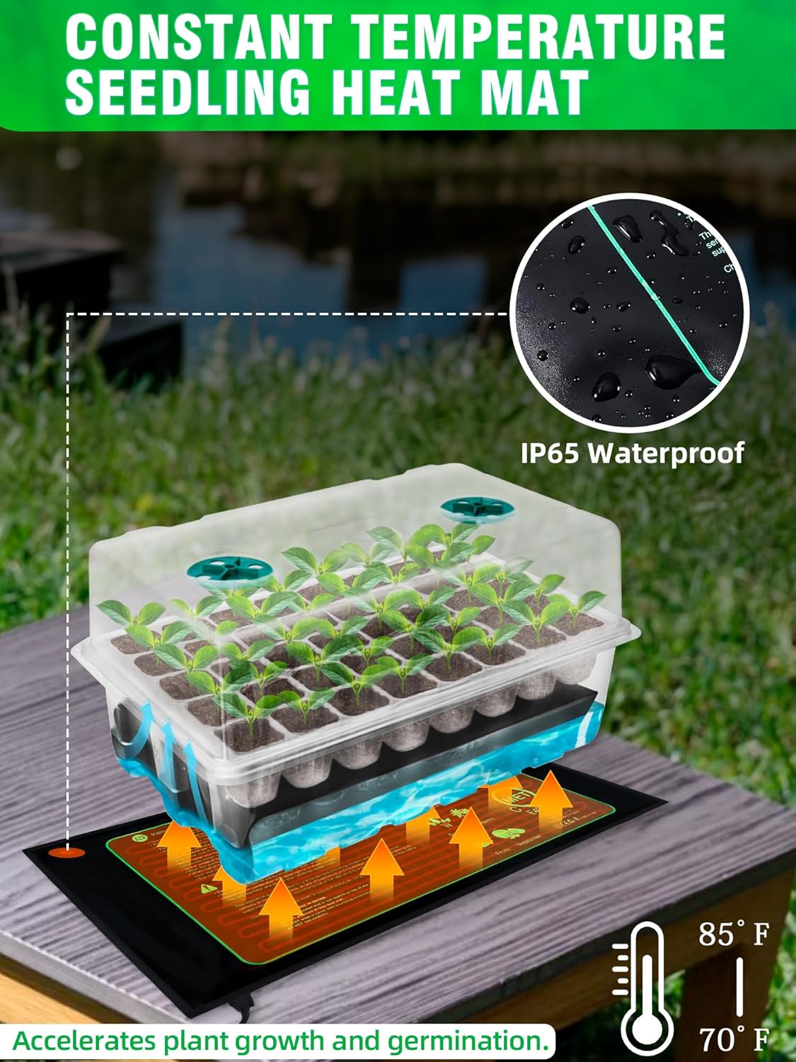 Self-Watering Seed Starter Tray with Grow Light and Heat Mat, 80-Cell Plant Starter Trays Seed Starter Kit, Seed Starter Tray for Seed Starting, Plant Germination & Seedling Growing, 2 Pack