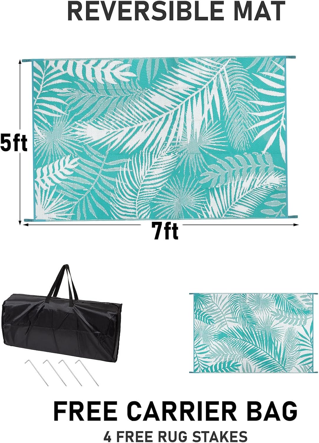 HiiARug Outdoor Rug 5x7 Reversible Plastic Straw Rug Waterproof Patio Rugs for Patios Clearance RV Mat for Outside Outdoor Carpet for RV Porch Deck Beach Camper Backyard