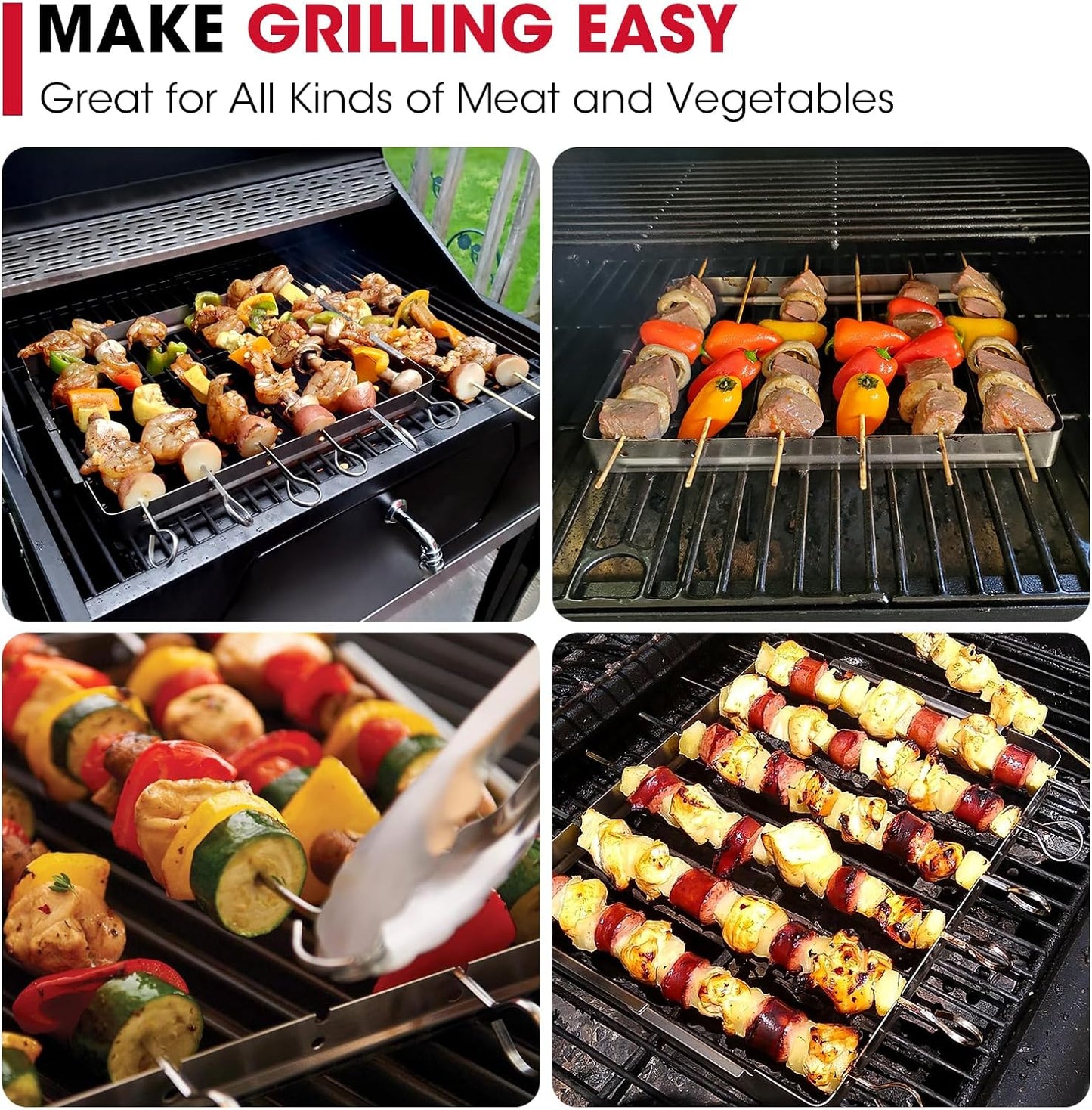 Unicook Stainless Steel BBQ Shish Kabob Set, Foldable Shish Kabob Holder with 6pcs 13"L Skewers, Reusable Grill Rack, Comes with 30pcs 12.5"L Bamboo Skewers for Party and Cookout