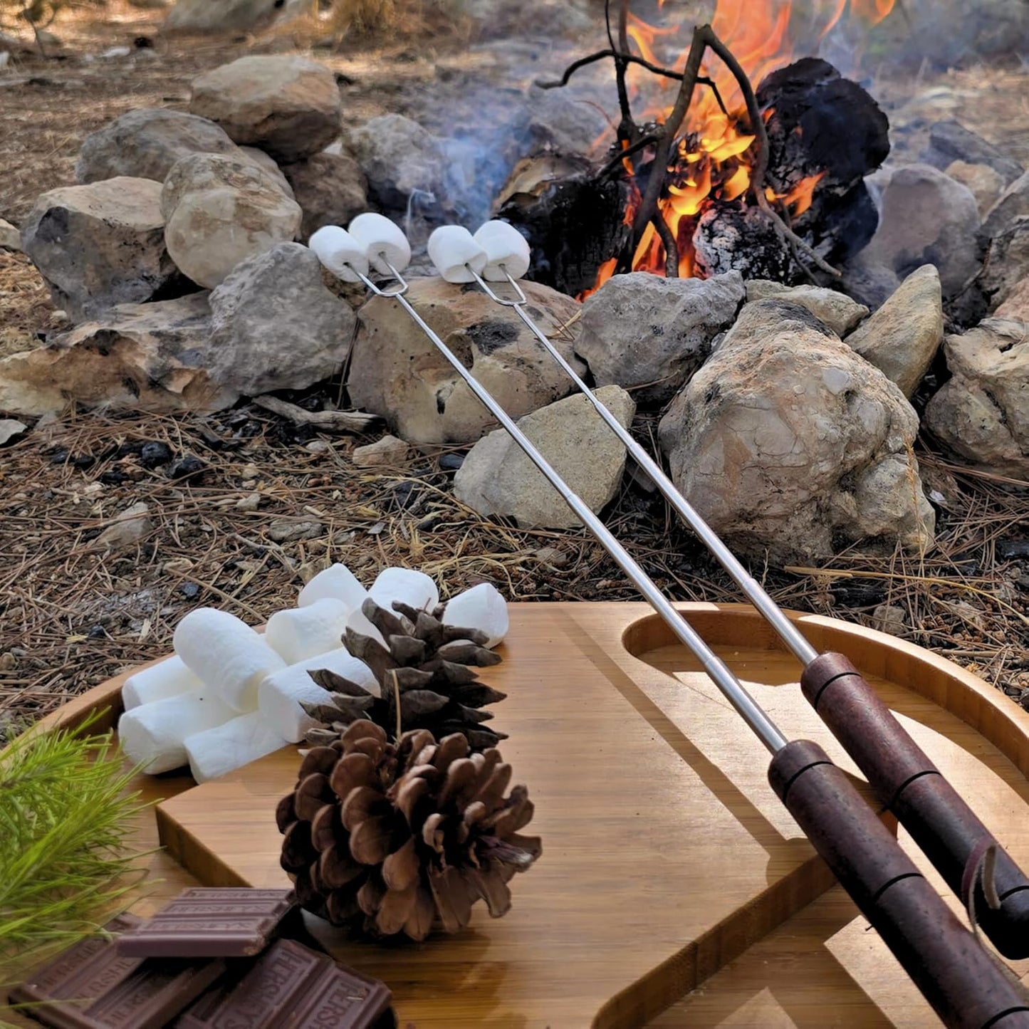 Smores Sticks For Fire Pit [Set Of 7] - Marshmallow Roasting Sticks For Campfire, Classic Smore Sticks - Hot Dog Sticks For Campfire - SUMPRI Campfire Sticks