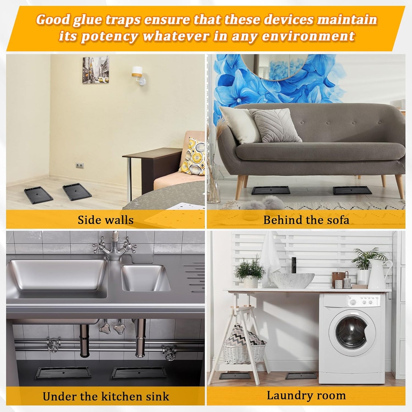 Qualirey 12 Pack Glue Traps for Rats and Snakes, Larger and Heavy Duty Baited Sticky Traps with Non Toxic Glue, Exterminator Plastic Mouse Indoor Board, Ready to Use, Safe to Children and Pets (Black)