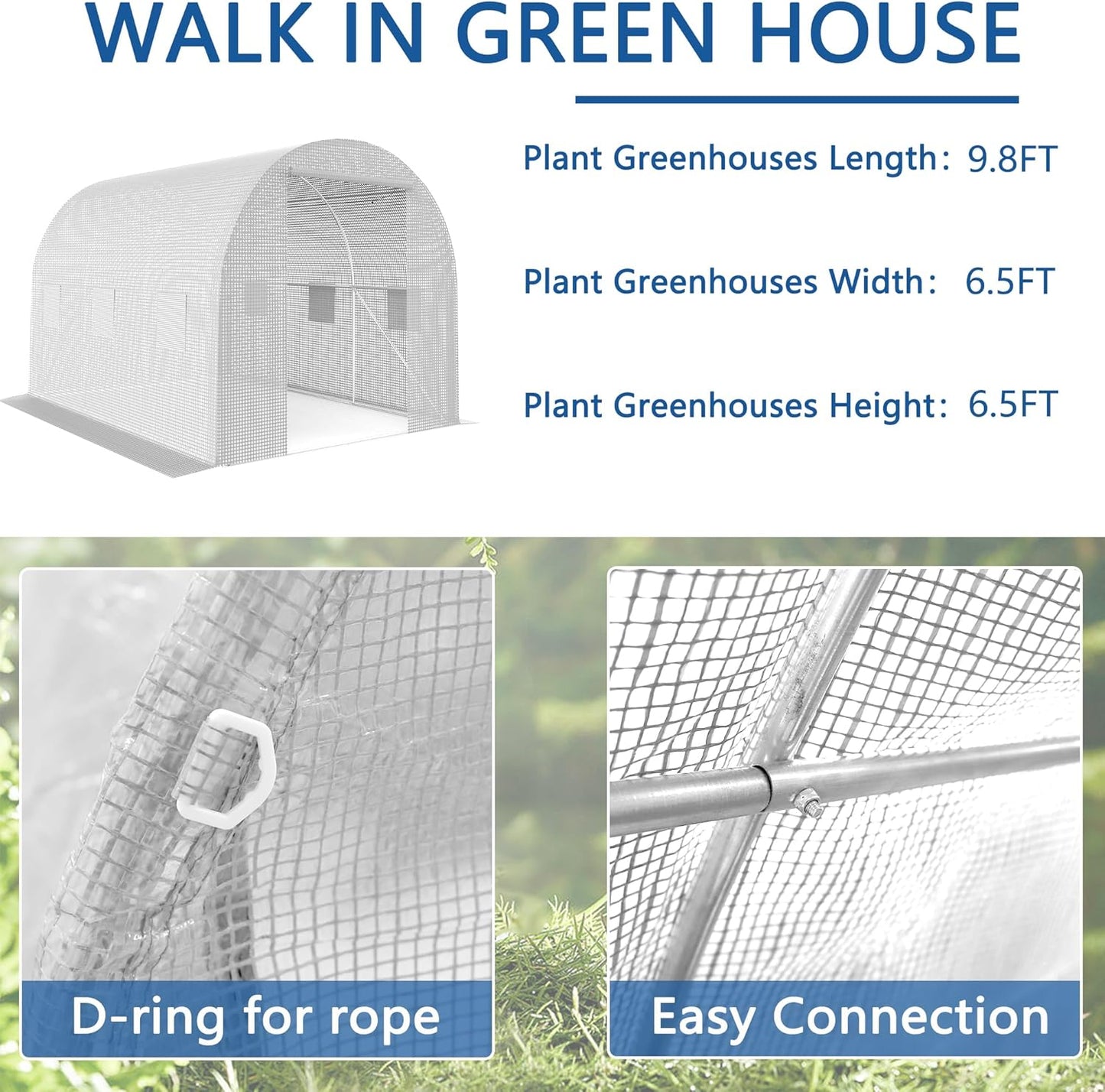 9.8*6.5*6.5FT Heavy Duty Greenhouse for Outdoors, Large Walk-in Green House with High Tunnel PE Cover & Irrigation Garden Sprinkler System for Winter, White