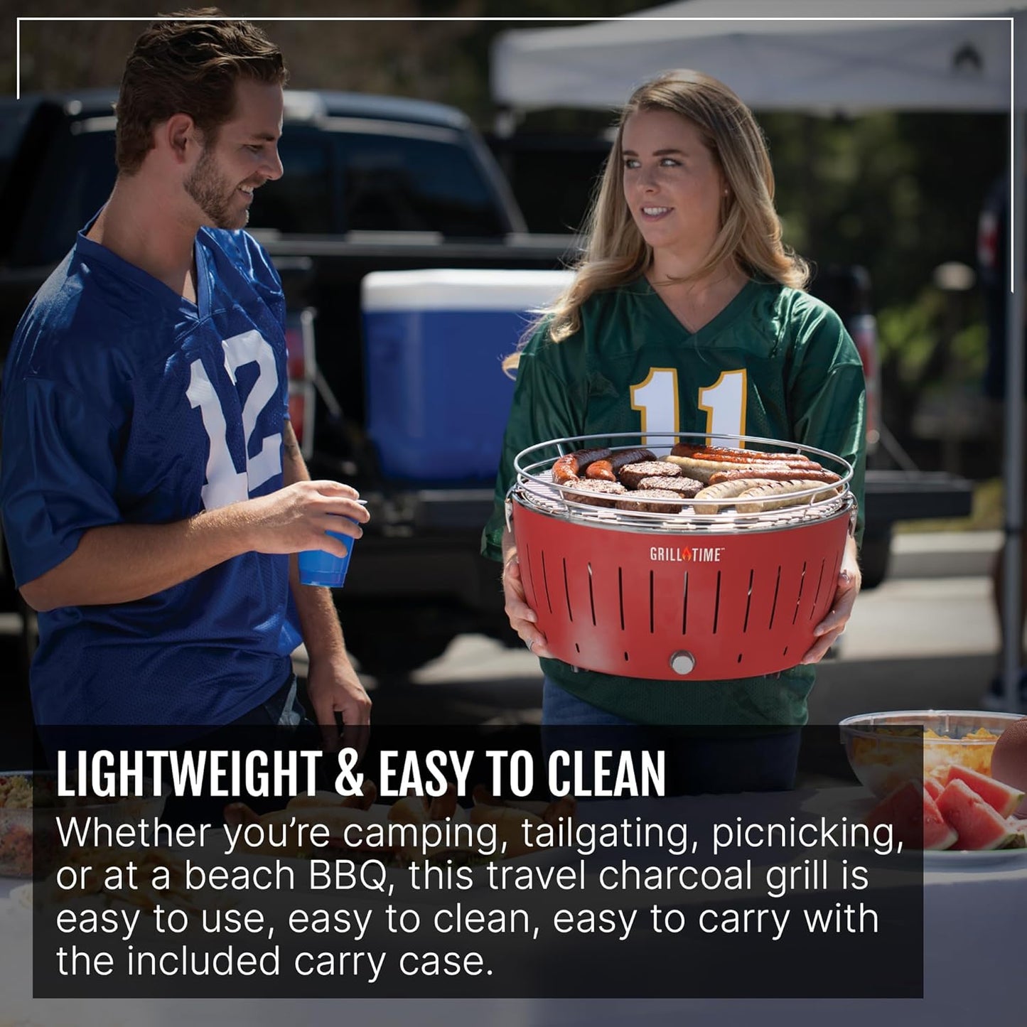 GrillTime Tailgater GTX Portable Charcoal Grill 16 Inch - Smokeless Tabletop Grill for Camping, Tailgate Parties, Beach BBQ, Travel - Blue