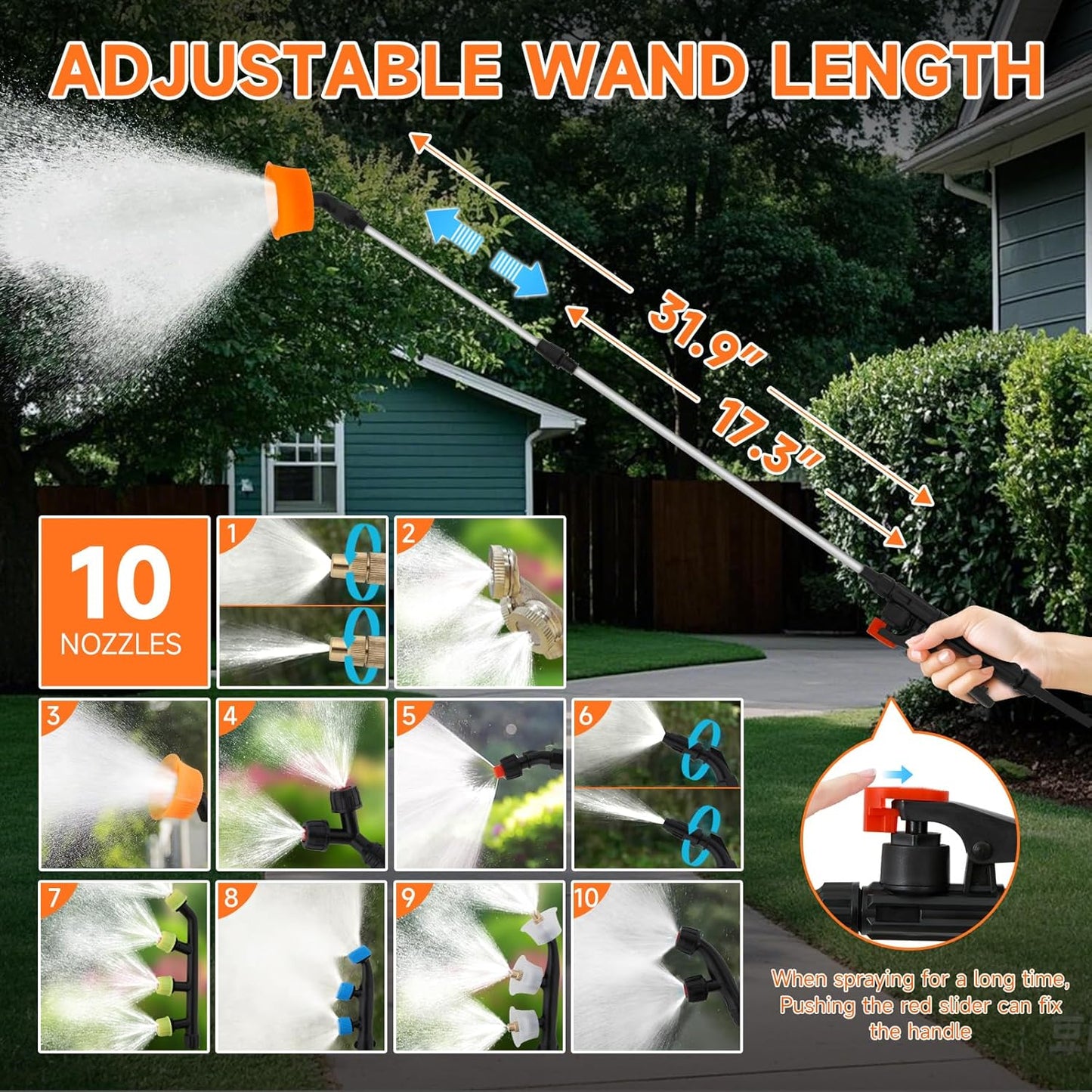 6.6 Gallon Battery Powered Sprayer, Portable Sprayer with Wheels,0-94 PSI,12V 8Ah Battery,Adjustable HD Wand and 10 Nozzles for Weeding, Spraying, Cleaning