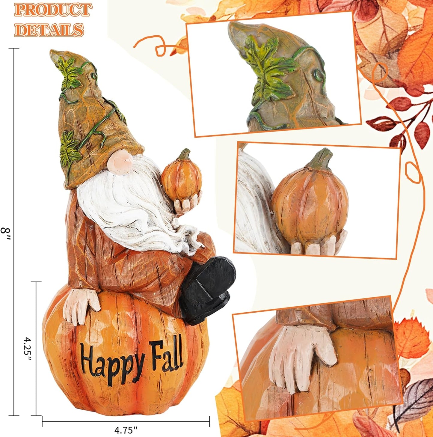 TZSSP Autumn Gnome Resin Figurine with Happy Fall Thanksgiving Pumpkin Table Decorations for Harvest Festivals & Parties
