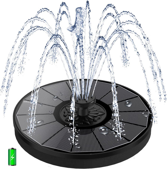 Solar Fountain with 2000 mAh Battery Backup Works in Cloudy, Glass Solar Powered Bird Bath Fountains with 7 Nozzles, 3.5 W Solar Fountain Pump for Birdbath,Garden, Outdoor, Pond (Black)