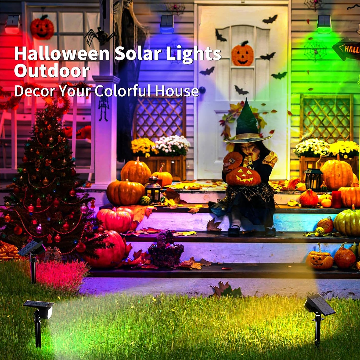 Solar Spot Lights Outdoor Color Changing, [7 Mode/12 Pack] Christmas Landscape Spotlights, Solar Lights Outdoor Waterproof, Led Powered Flood Light for Outside Pathway Yard Garden Tree Walkway