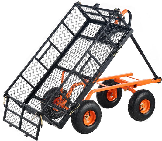 VEVOR 400lbs Steel Garden Dump Cart, Heavy Duty Garden Wagon Yard Dump Wagon with Removable Sides, Convert to Flatbed, Utility Liner, 10in All Terrain Wheels