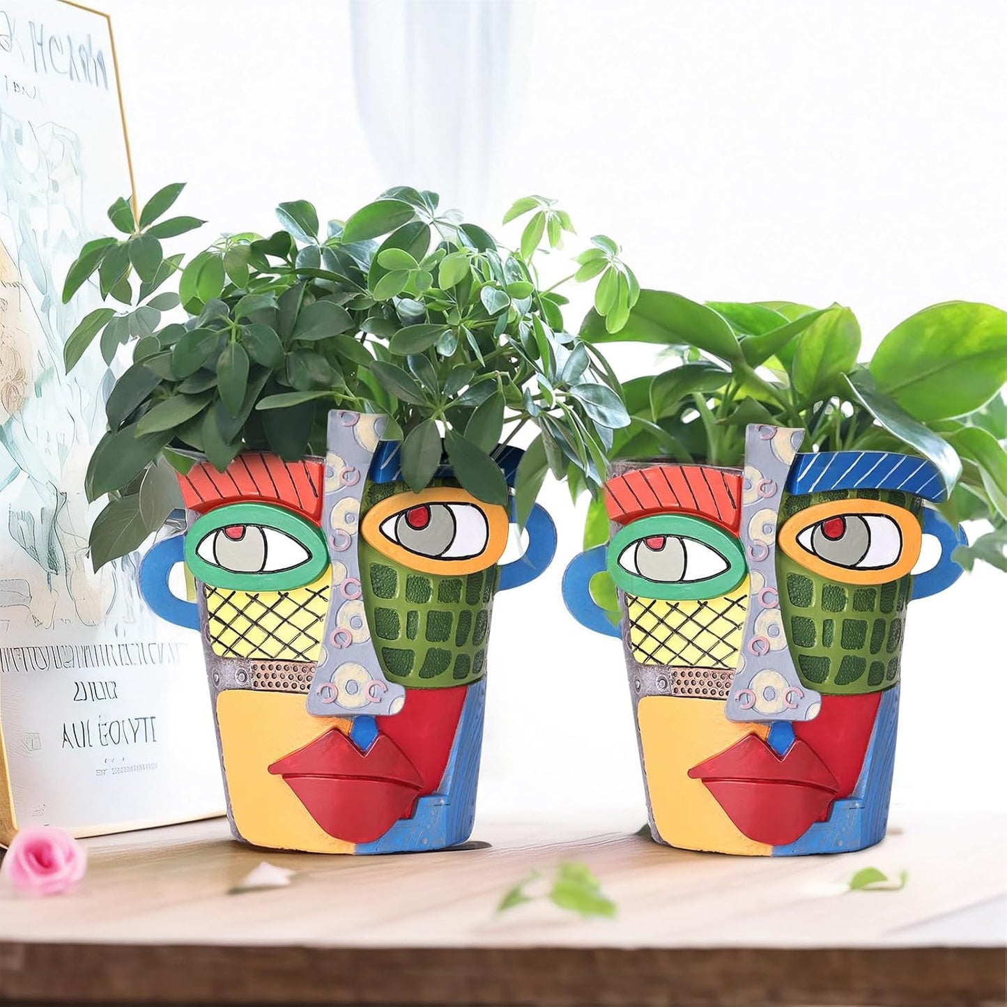 Unique Face Planters Pots Head,Abstract Rainbow Planter,Head Planter for Indoor,Resin Planters for Outdoor Plants,Modern Decor for Flowers Home Decoration for Living Room Bedroom,Patio Decor