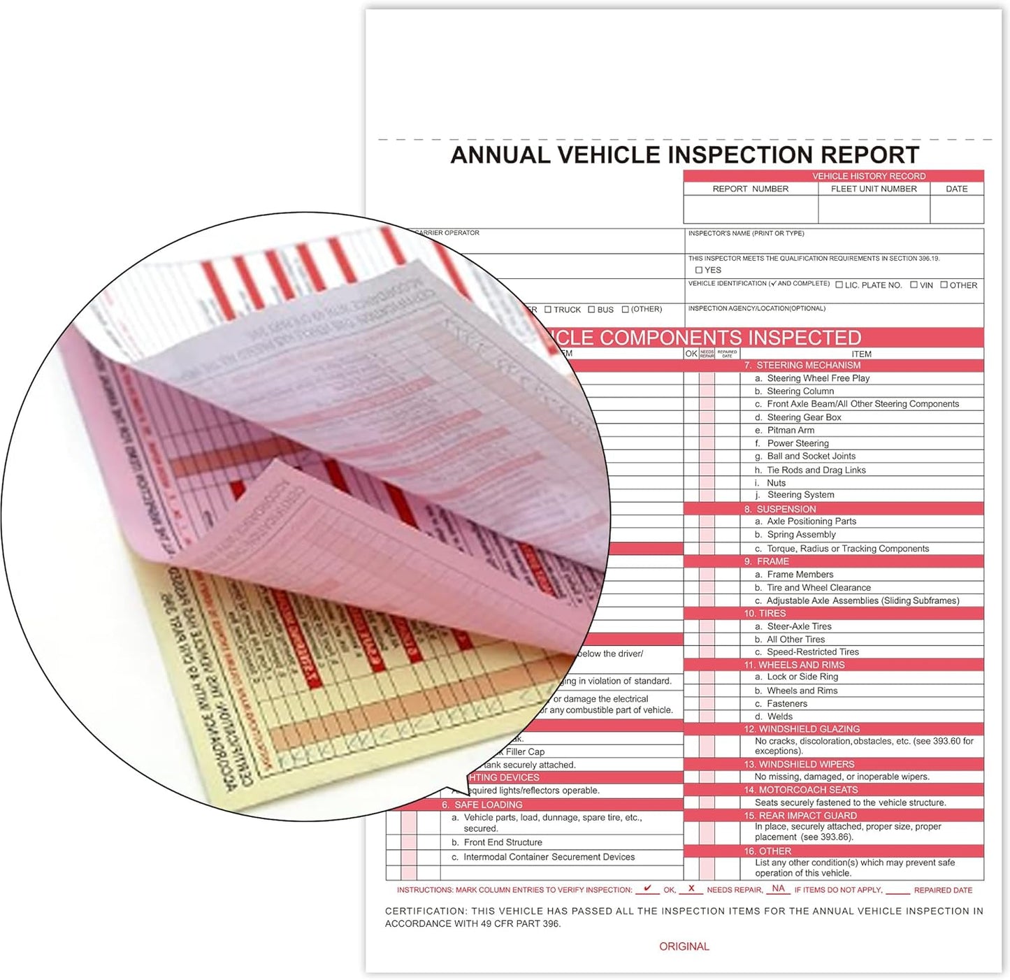 Annual Vehicle Inspection Report (30Pc Red 2+3-Ply Carbonless)