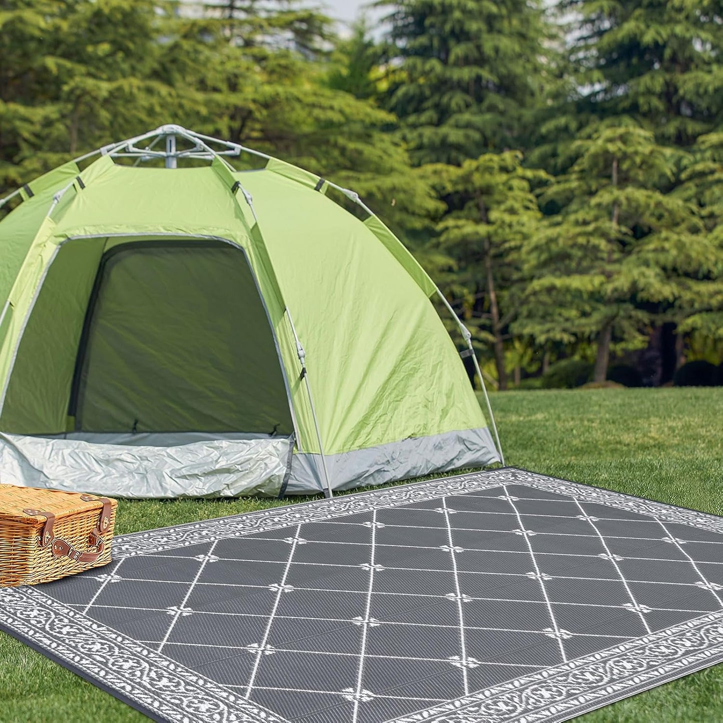 HiiARug Reversible Mats Outdoor Rug 6'x9' for Patio Plastic Straw Patio Rugs Outdoor Rugs Large Floor Mat for Ourdoor Decor,Garden, Patio, Backyard, Deck, Picnic, RV, Camping (Grey)