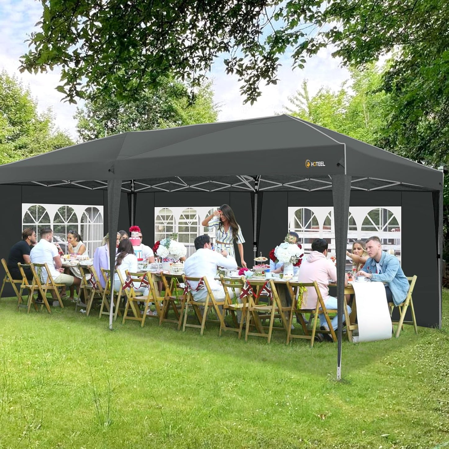 HOTEEL 10x20 Pop up Canopy with 6 Sidewalls, One Push Instant Setup Outdoor Canopy Tent with Reinforce Rod, Weight Bag, for Parties, Events, Gray