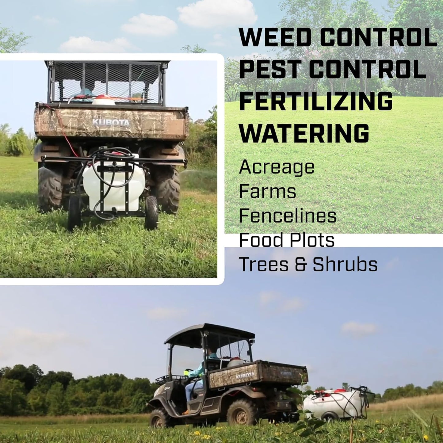 Chapin 97664: Made in The USA 15-Gallon Tow-Behind 2.5GPM/12V EZ Mount Deluxe Multi-Purpose ATV/UTV Tank Sprayer for Lawn & Garden, Farm & Acreage, Weed Control, with 2-Nozzle Spray Boom Attachment