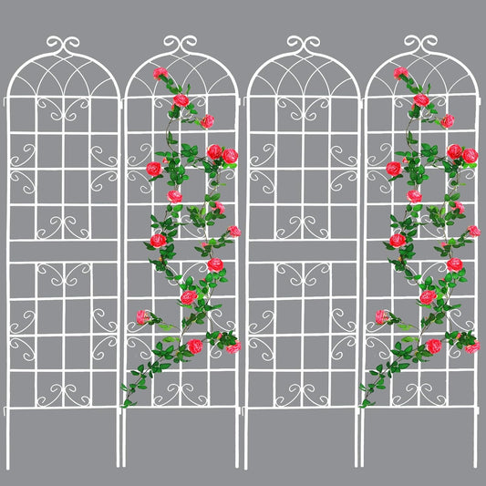 4 Pack Metal Garden Trellis 71" Fence Rustproof Garden Trellis for Climbing Plants Support Roses Flower Outdoor Lawn, Cream White