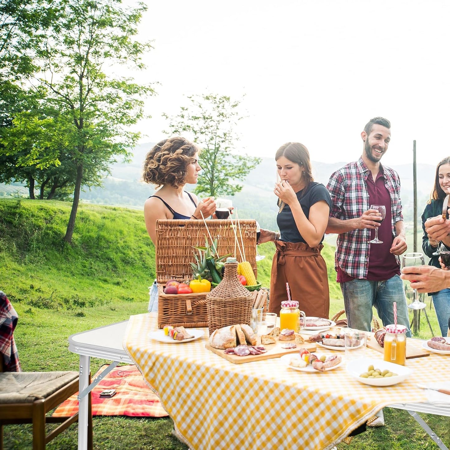 Outvita 4ft Portable Folding Camping Table, Outdoor Waterproof Adjustable Height Table, Aluminum Lightweight Suitcase Foldable Table for Picnic BBQ Beach Dining