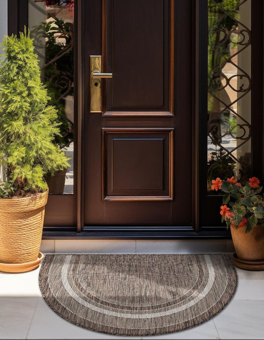 Unique Loom Outdoor Border Collection Area Rug - Soft Border (3' 1" x 6' 1" Hearth Brown/Ivory)