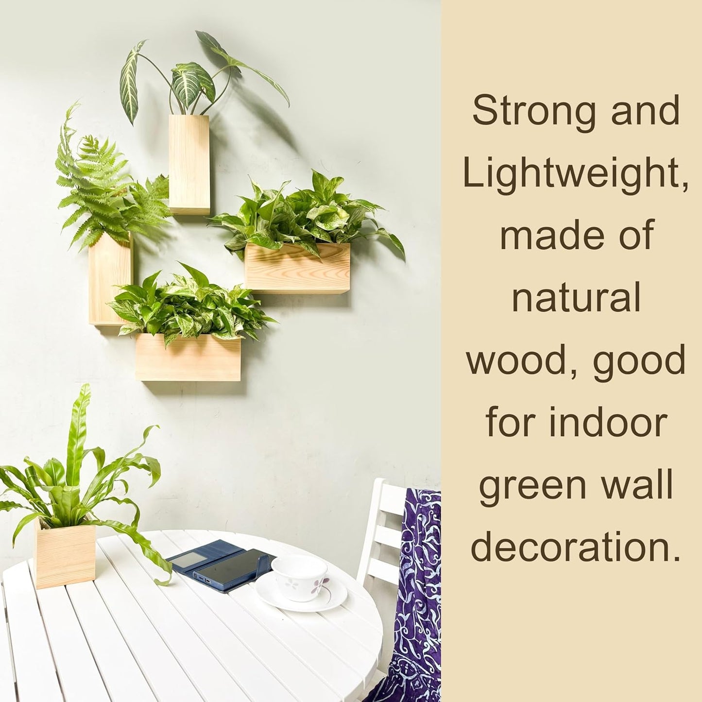 LaLaGreen Wooden Planter Box for Plants (4 Pack) Natural Wood Hanging Wall Planters for Indoor Plant Holder Vase for Dried Flowers, Modern Style Unique Living Room Bedroom Kitchen Home Office Decor