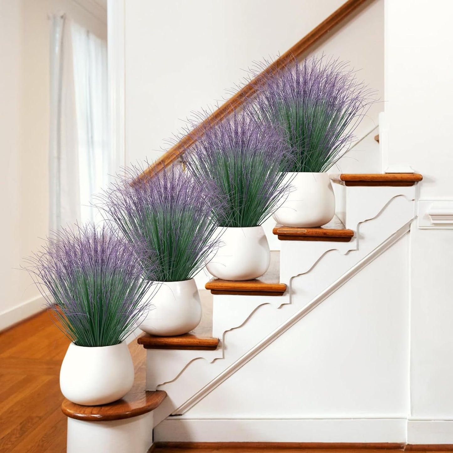 36Pcs Artificial Grass Plants, Faux Shrubs Wheat Grass, Artificial Tall Grass Fake Plants for Outdoor Decor,Artificial Greenery Stems Weed for Room Indoor Home Decor（Green Purple Tail）