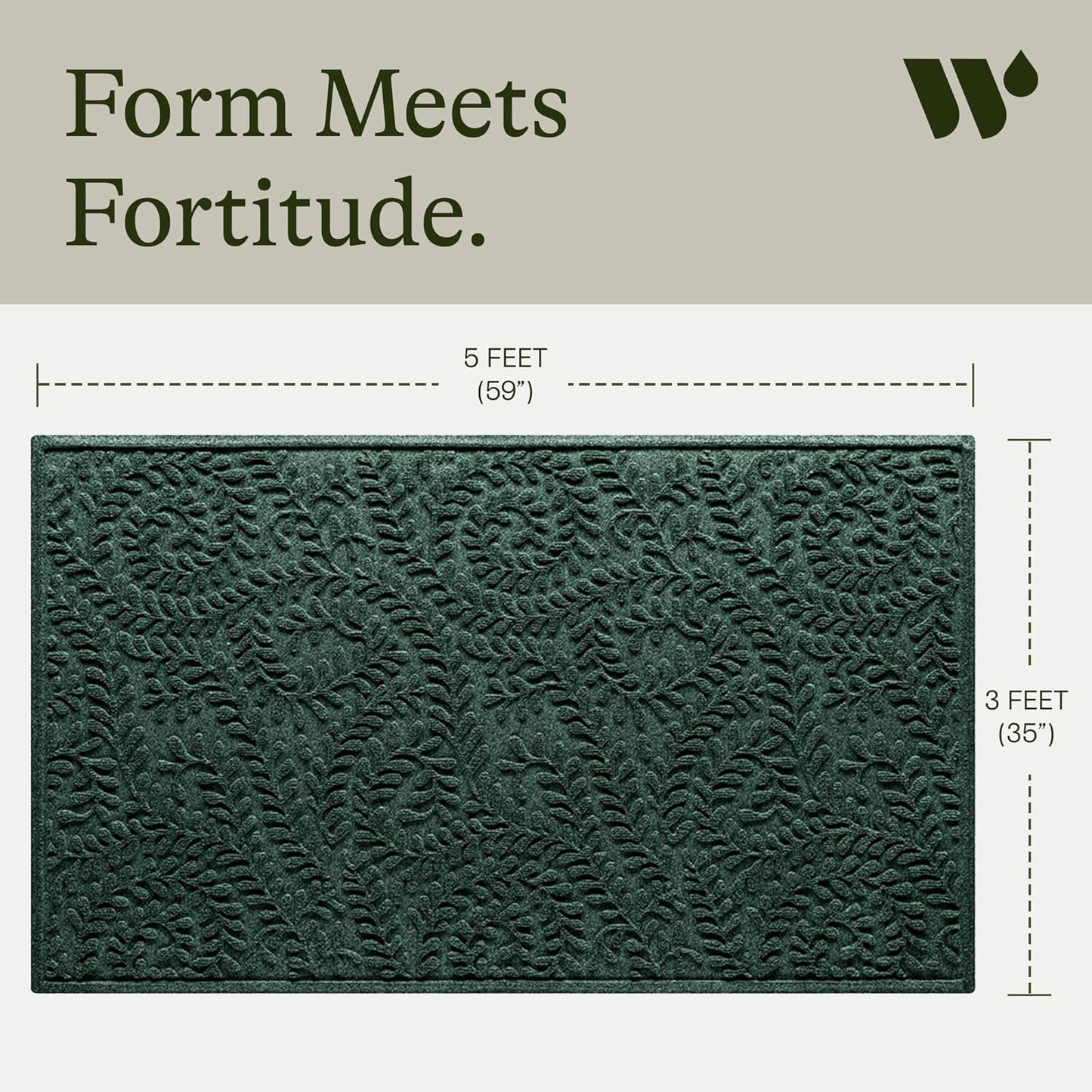 WaterHog Indoor/Outdoor Door Mat, 3' x 5', Made in USA, Durable & Skid-Resistant Front Door Rug, Decorative, Water-Trapping & Heavy-Duty Entryway Floor Mat For Your Home, Boxwood Collection, Evergreen