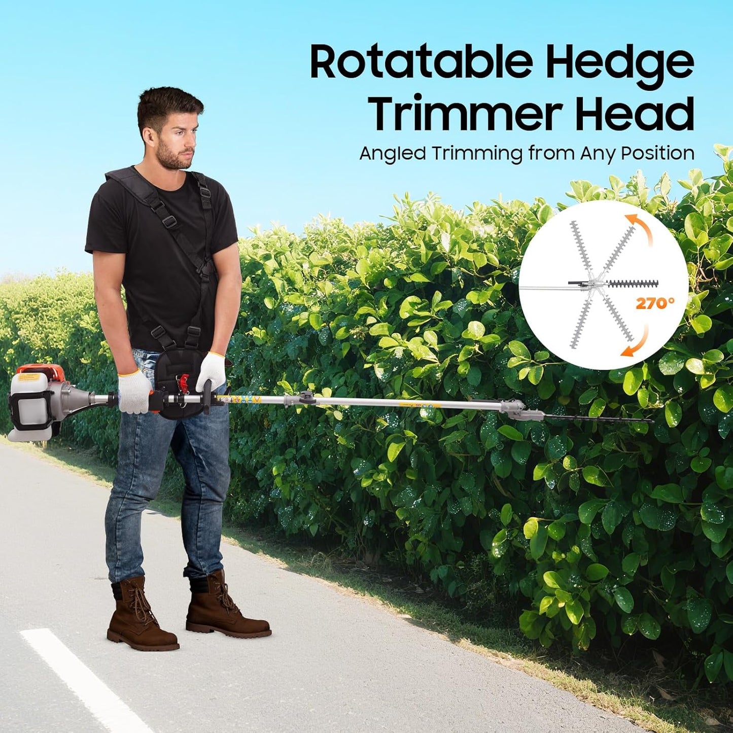 2025 New 52CC 2-Stroke Gas Weed Wacker, 5-in-1 Multi-Functional Lawn Mower Garden Hedge Trimmer String Trimmer Pole Chainsaw with Extension Pole, Weed Eater for Grass and Bush