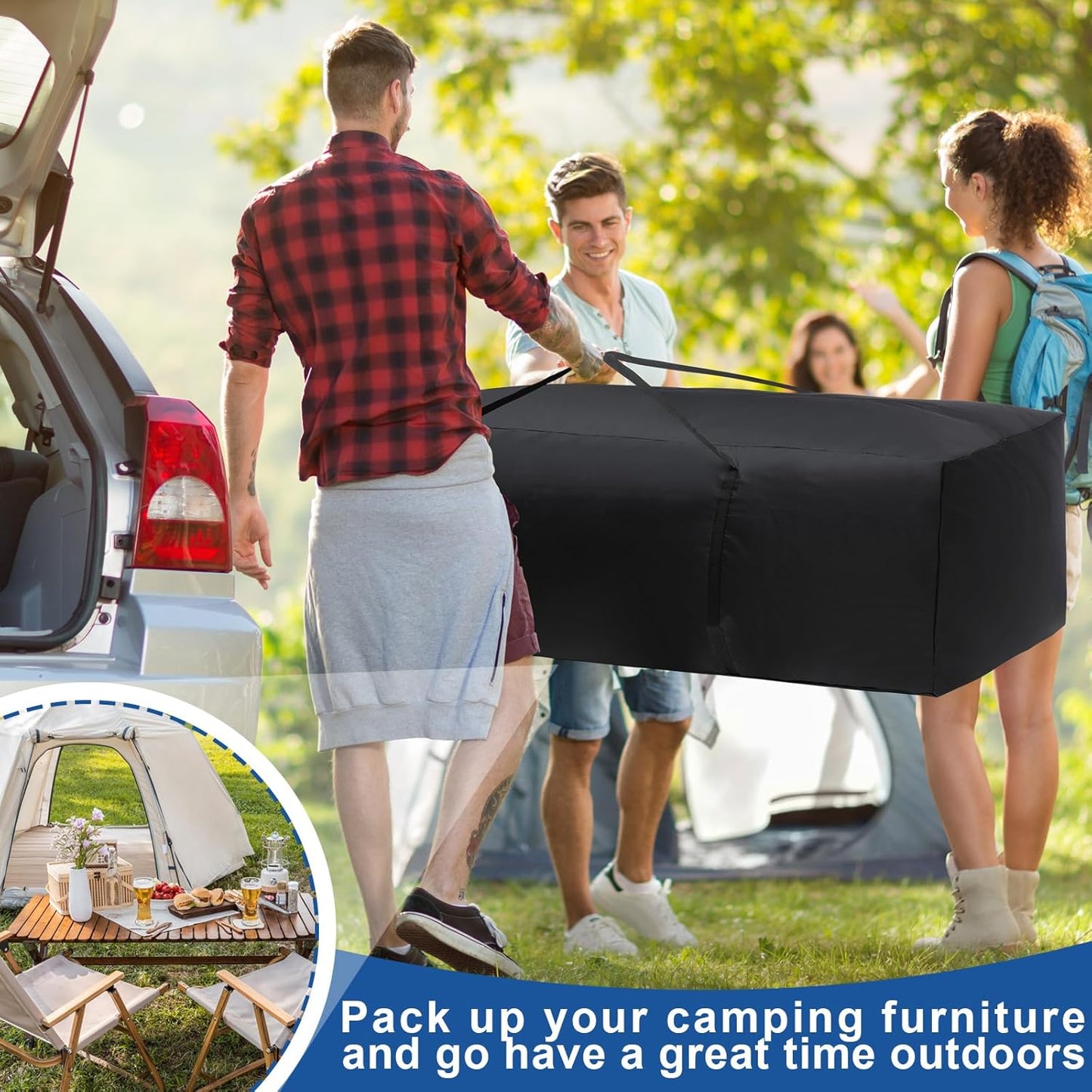 Silkfly 4 Pcs Patio Cushion Storage Bags 60" L x 20" W x 28" H Outdoor Cushion Storage Bag Extra Large Zippered Furniture Pillow Protective Storage Bag Black 420D Oxford Fabric Christmas Tree Storage