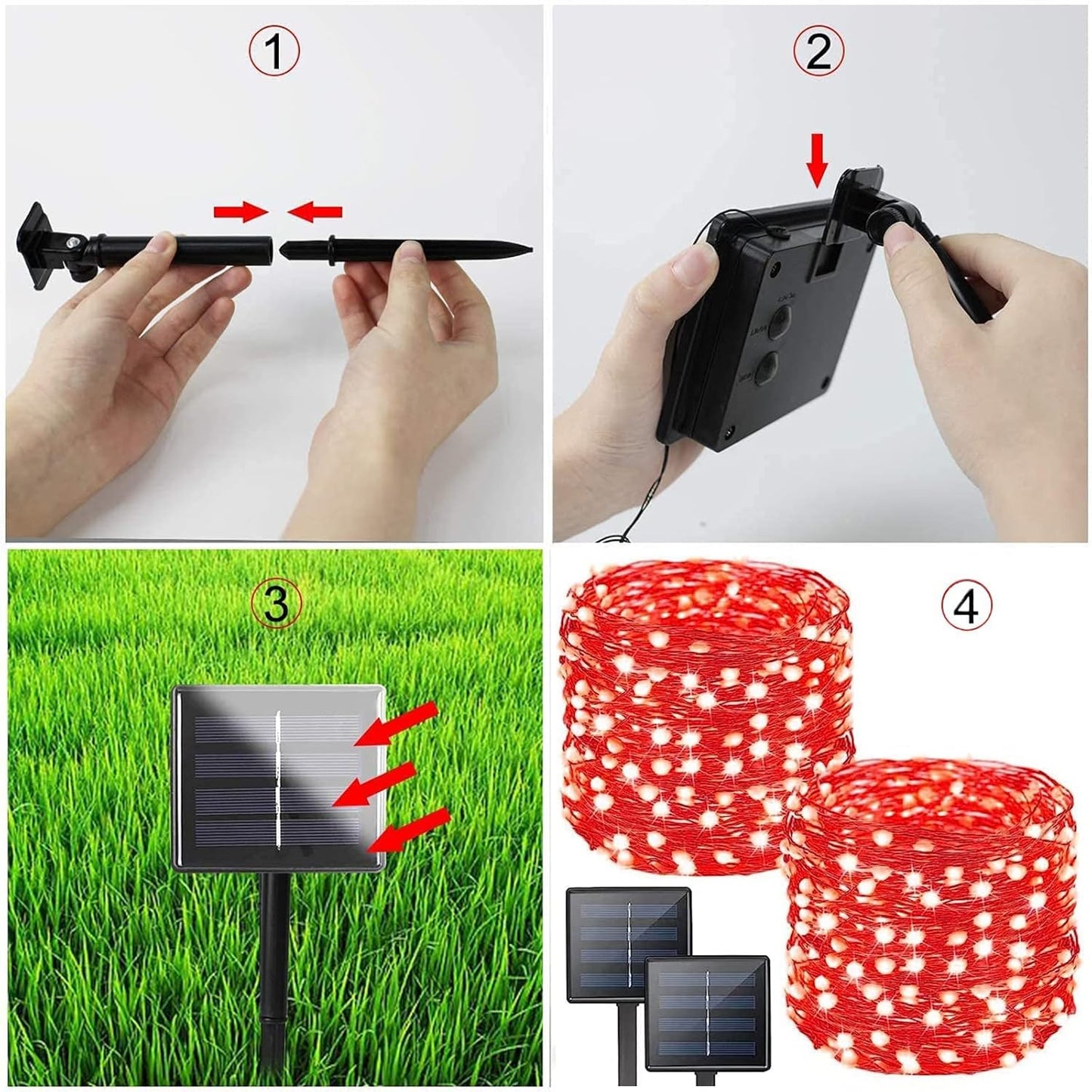 Solar String Lights Outdoor, 2-Pack Total 80FT 200 LED Solar Christmas Twinkle Lights Outside Waterproof Copper Wire 8 Modes Solar Fairy Lights for Garden Tree Party Birthday Christmas Decor (Red)