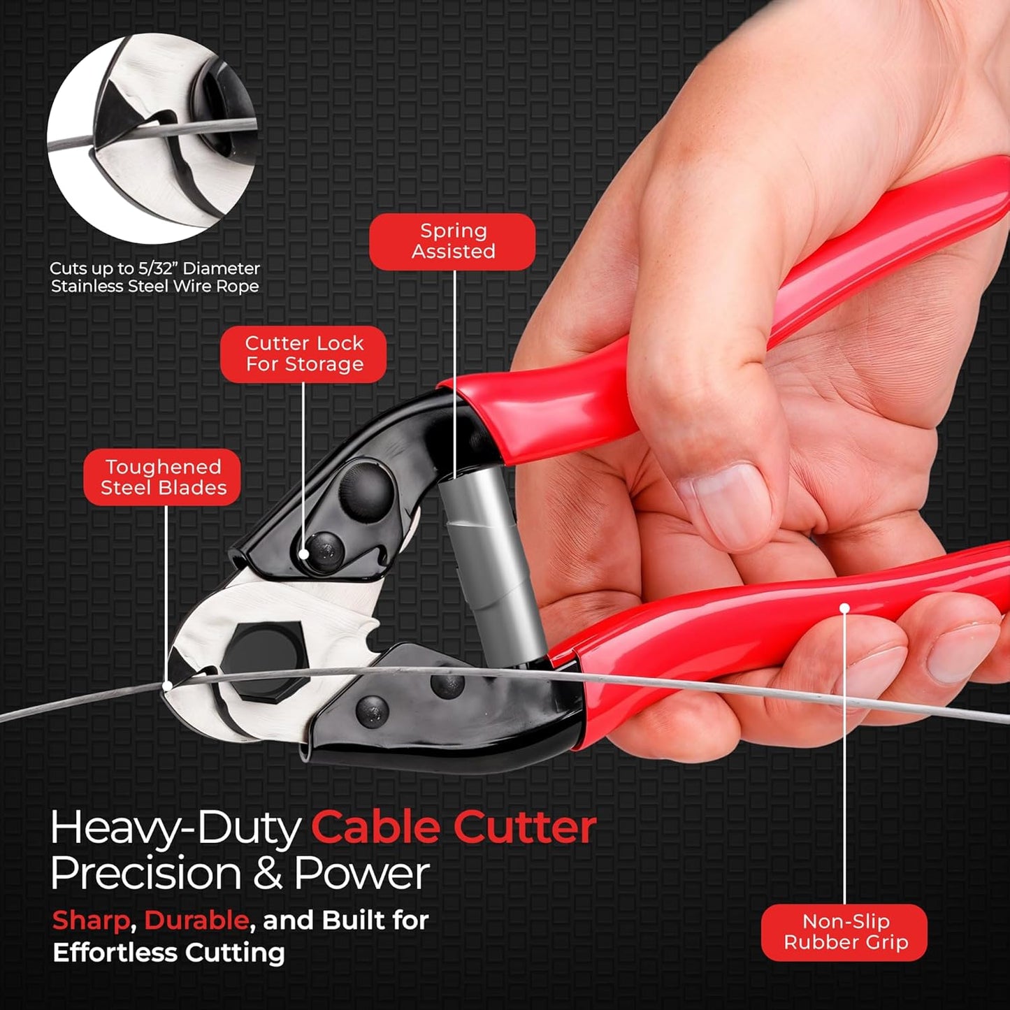 500FT 1/8" T316 Stainless Steel Cable - 7x7 Strands Wire Rope - Black Phosphate Coating - Cable Cutters & Gloves Included - Aircraft Cable for Indoor & Outdoor - Cable Railing Stair Deck