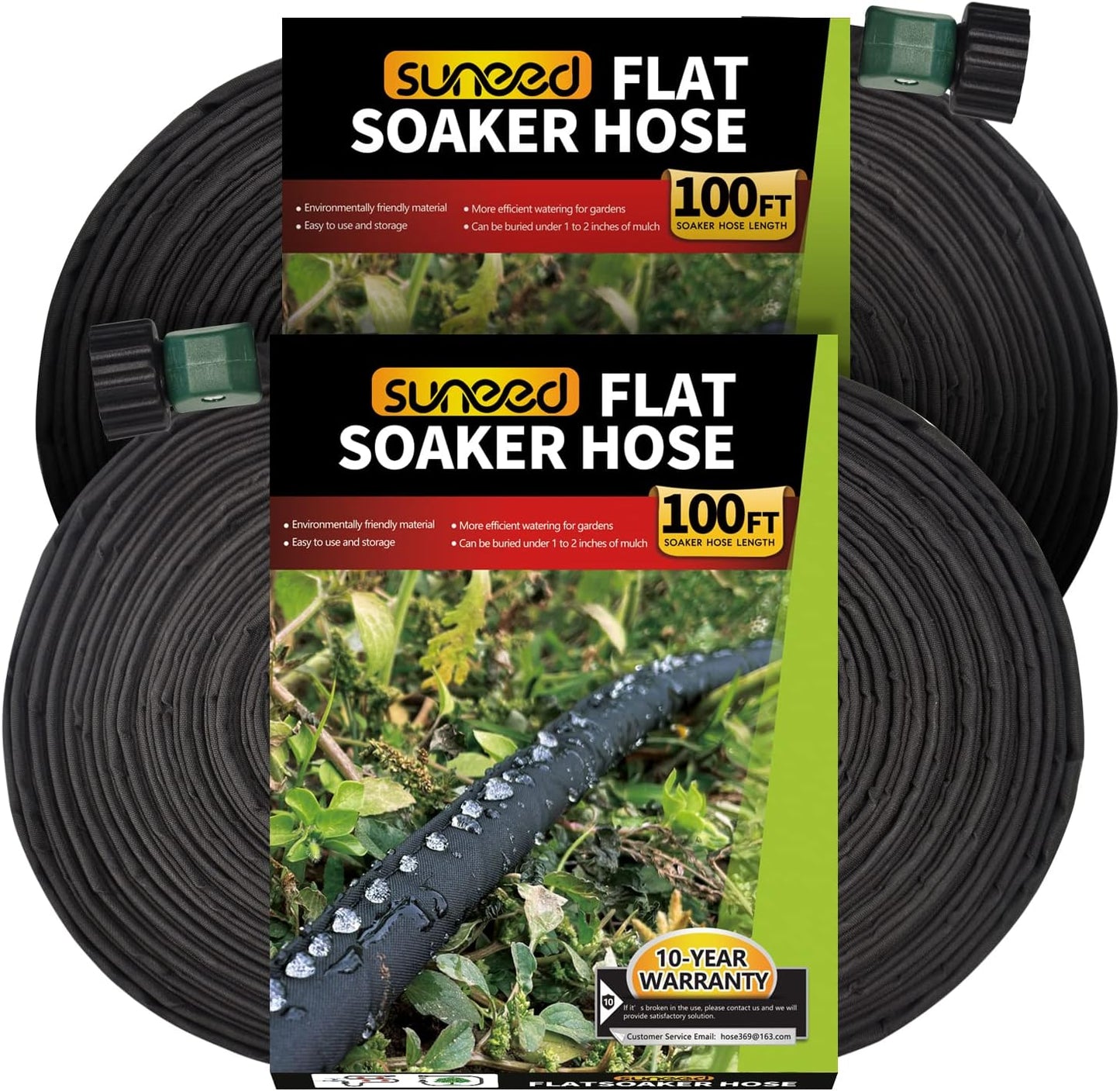 Flat Soaker Hoses for Garden 100 ft 2Pack, Cloth Soaker Hose 200 ft for Efficient & Effective Watering – Garden Soaking Drip Hoses Heavy Duty & Easy to Install(100ftx2)