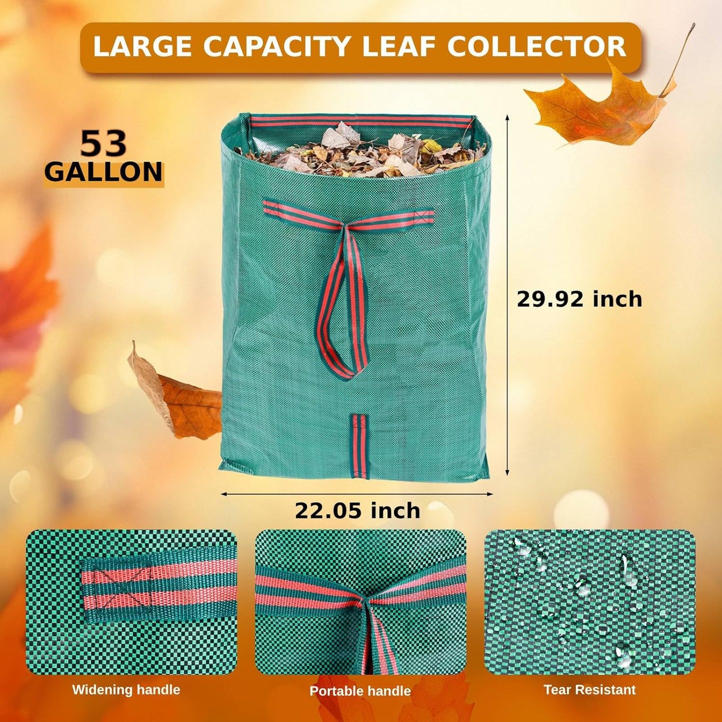 Leaf Collector, Large Yard Dustpan-Type Lawn and Leaf Bags, 53-Gallon Reusable Garden Bags for Leaves, Debris, Grass, Clippings, Lawn Trash
