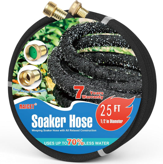 Soaker Hose 25FT Heavy Duty Rubber Saves 75% Water End Cap Included for Additional Hose Connect Great for Gardens/Flower Beds