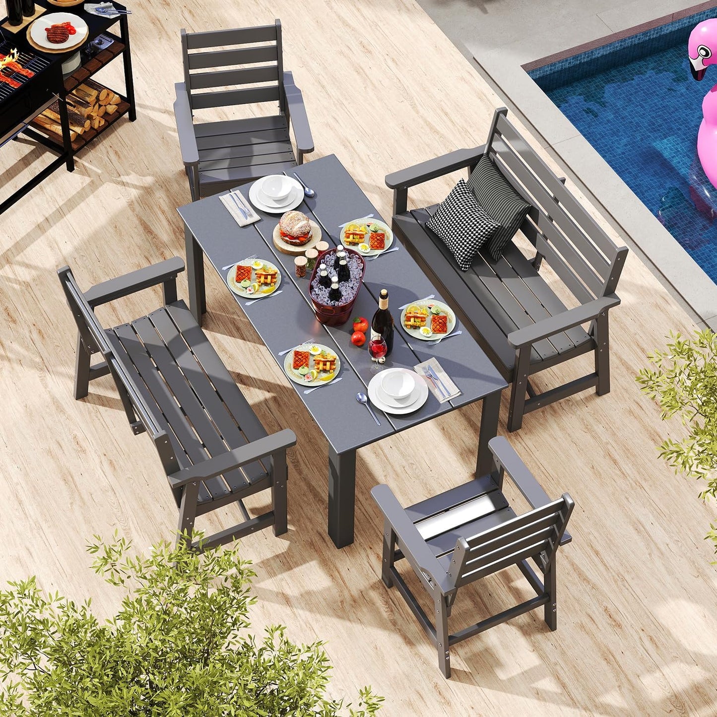 GREENVINES Outdoor Bench | HDPE | Garden Benches | All Weather | for Outdoors Patio Park Porch Outside Backyard | 2-Person | Grey