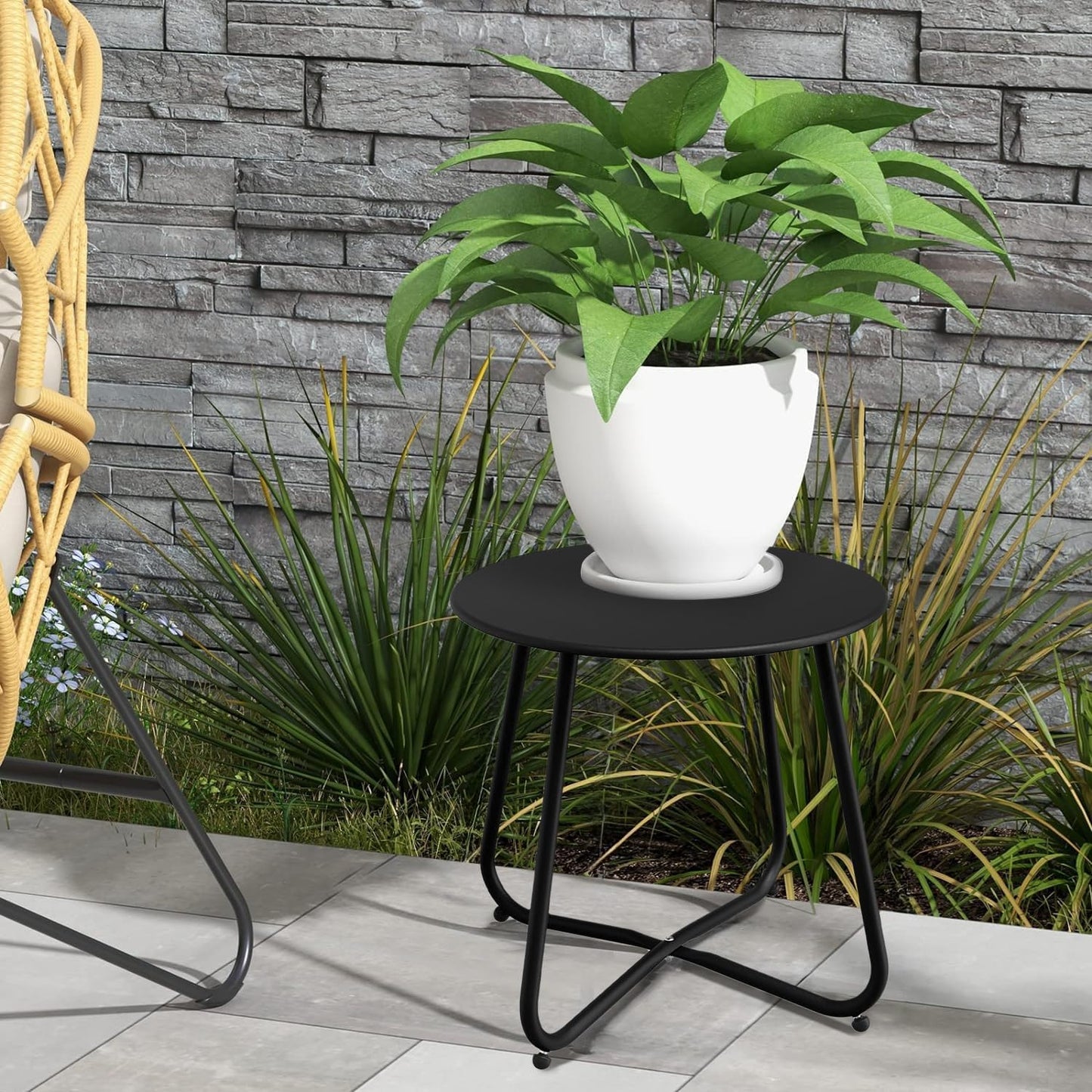 Black Patio Side Table, 18" Weatherproof Steel Outdoor Indoor Side Table for Garden, Balcony, Pool & Tailgate, Rust-Resistant Lightweight Portable Patio End Table