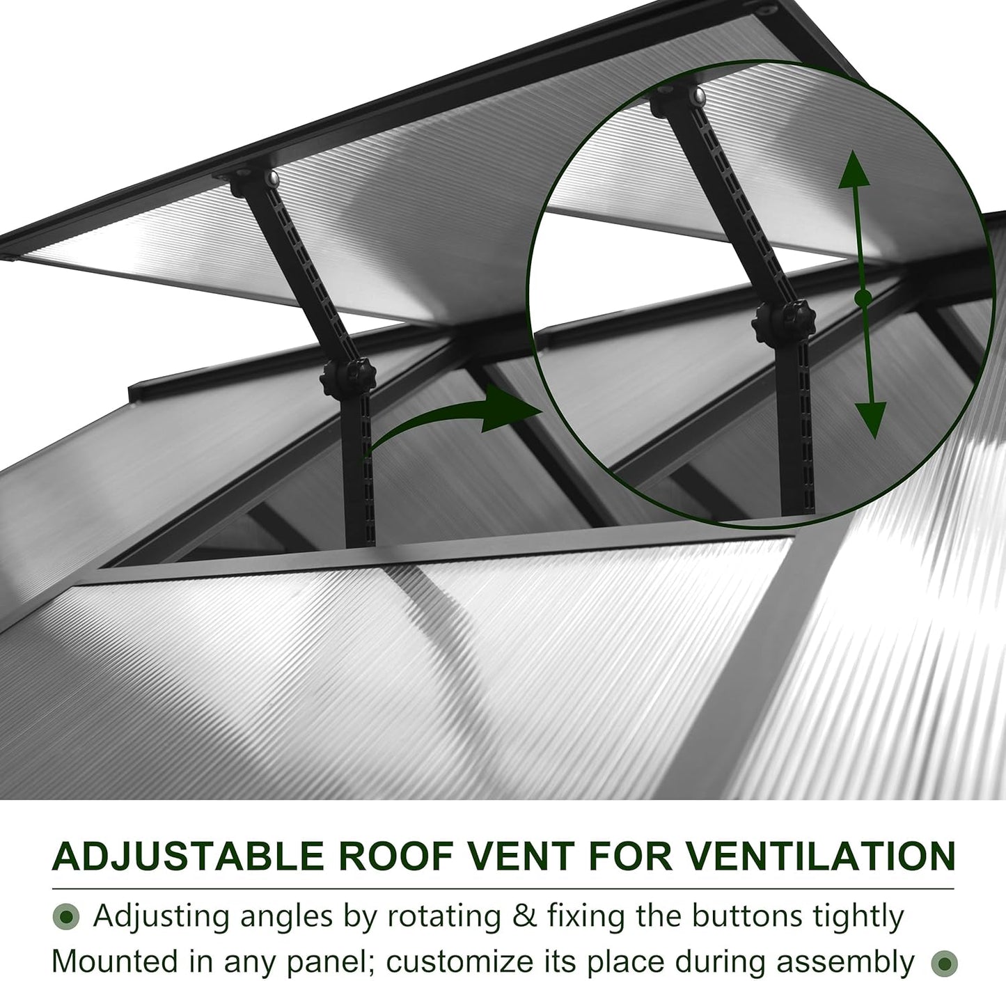 8x10 FT Outdoor Greenhouse Kit, Polycarbonate Aluminum Walk-in Greenhouse with Adjustable Roof Vent and Lockable Door, Backyard Garden in Winter, Gray