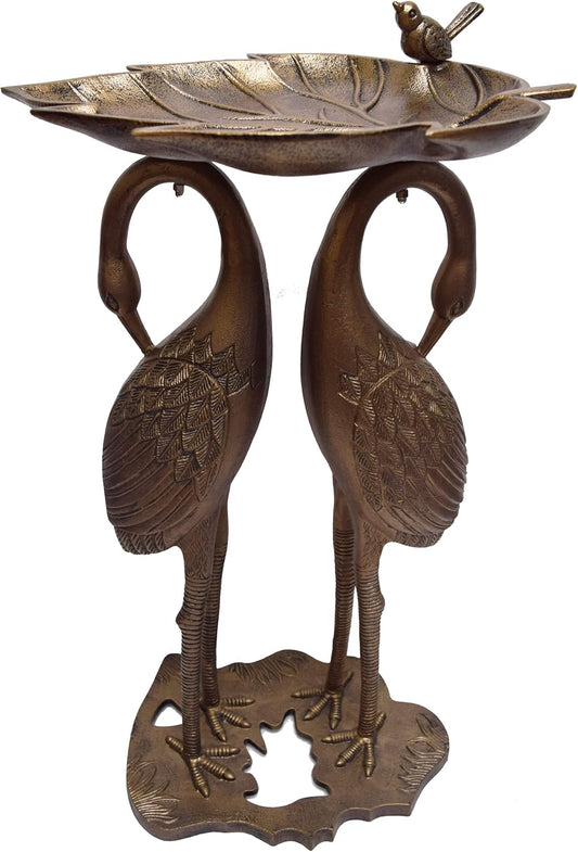 Oakland Living 2-Crane Lily Bird Bath, Antique Bronze, 16.75W x 16D x 29.5H inches