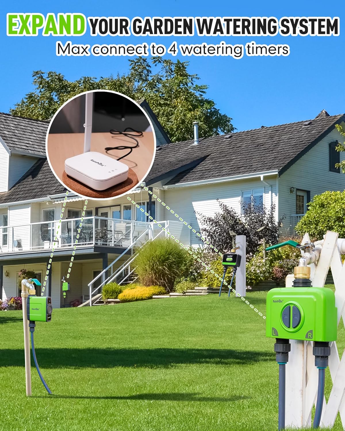 RAINPOINT WiFi Water Timer for Garden Hose, Brass Inlet WiFi Sprinkler Controller, Smart Hose Timer Valve, Automatic Drip Irrigation System/Rain Delay for Garden/Lawn/Yard (No Gateway)