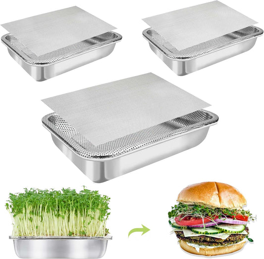 Stainless Steel Sprouts Growing Kit 3-Tier 12.4 inch Trays, Microgreens Growing Kit, Seed Sprouting Tray with Encrypted Mesh Sprouts for Beans Alfalfa Broccoli Wheat Grass