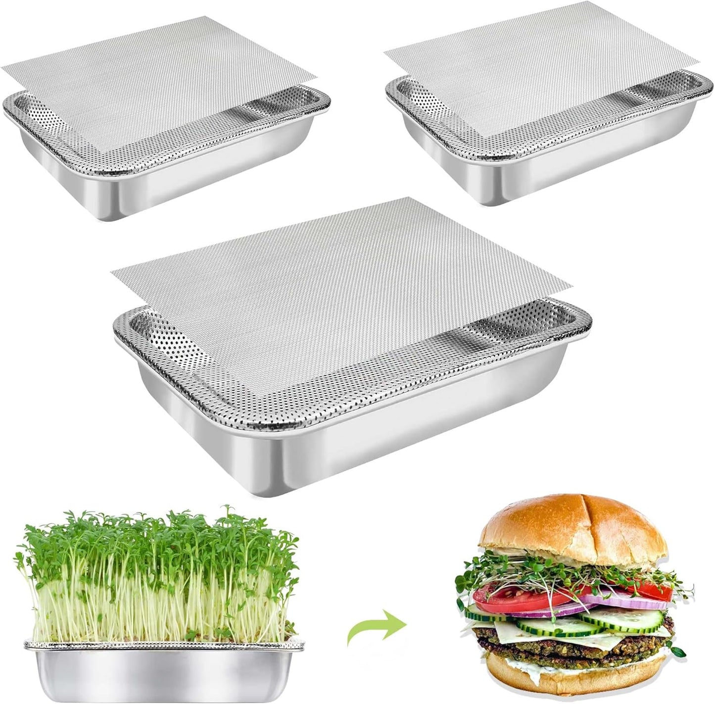 Stainless Steel Sprouts Growing Kit 4-Tier 14 inch Trays, Microgreens Growing Kit, Seed Sprouting Tray with Encrypted Mesh Sprouts for Beans Alfalfa Broccoli Wheat Grass