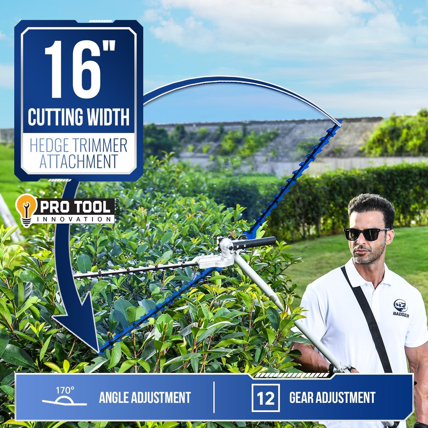 Wild Badger Power 40V Cordless Weed Wacker, String Trimmer/Edger, Hedge Trimmer and Brush Cutter Blade, Pole Saw, Attachment Capable 4-in-1 Multi-Tool Kit with 2 * 20V 4Ah Battery and 1 Charger, Blue